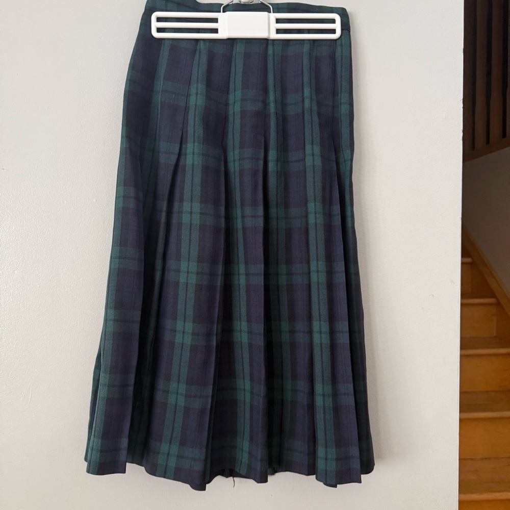 EUC David Brooks Vintage Green and Blue Plaid Pleated A-Line Skirt - Picture 2 of 5